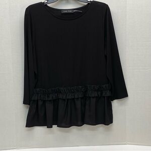 Ivanka Trump Womens Black Peplum Large Top Dressy Ruffle 3/4 Sleeve Pullover